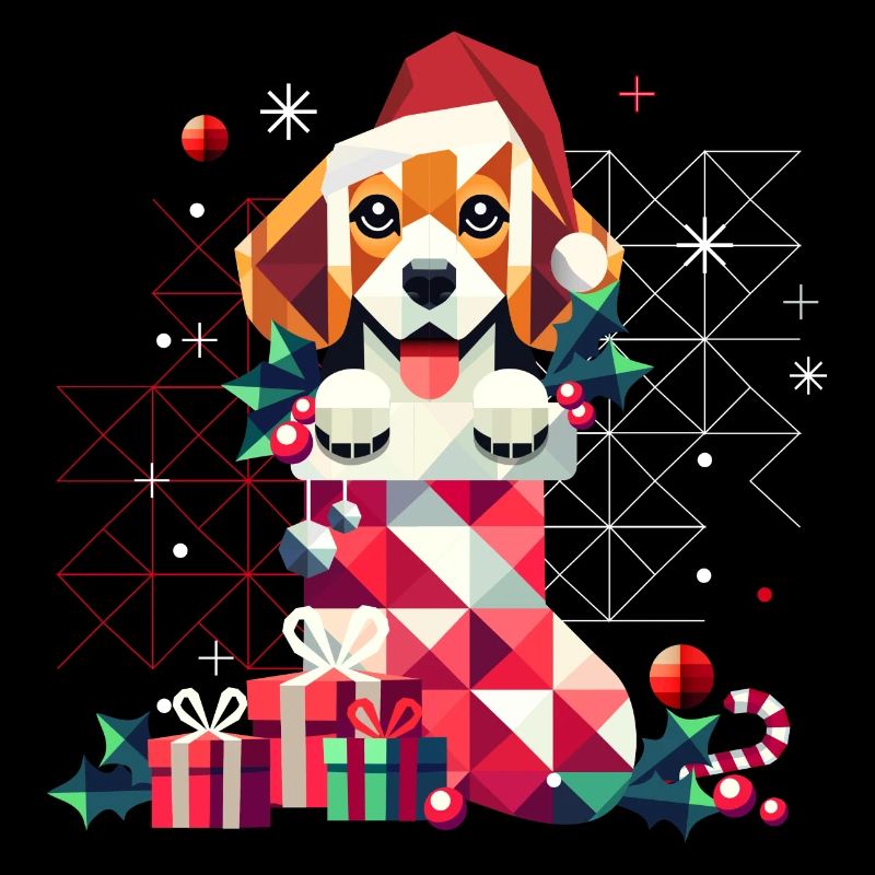 Santa Beagle im farbenfrohen Weihnachtsstrumpf