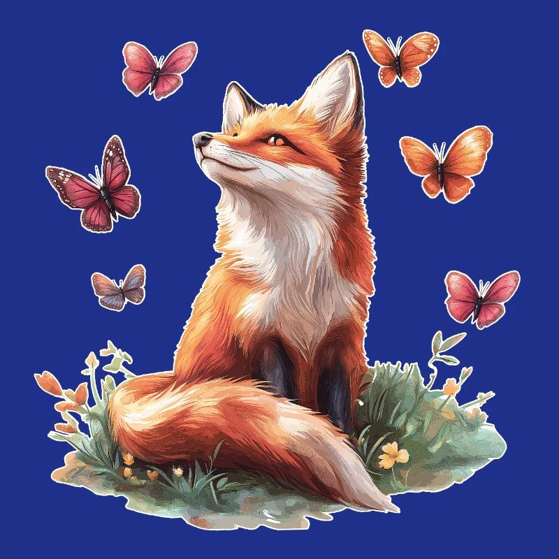Renard avec des papillons