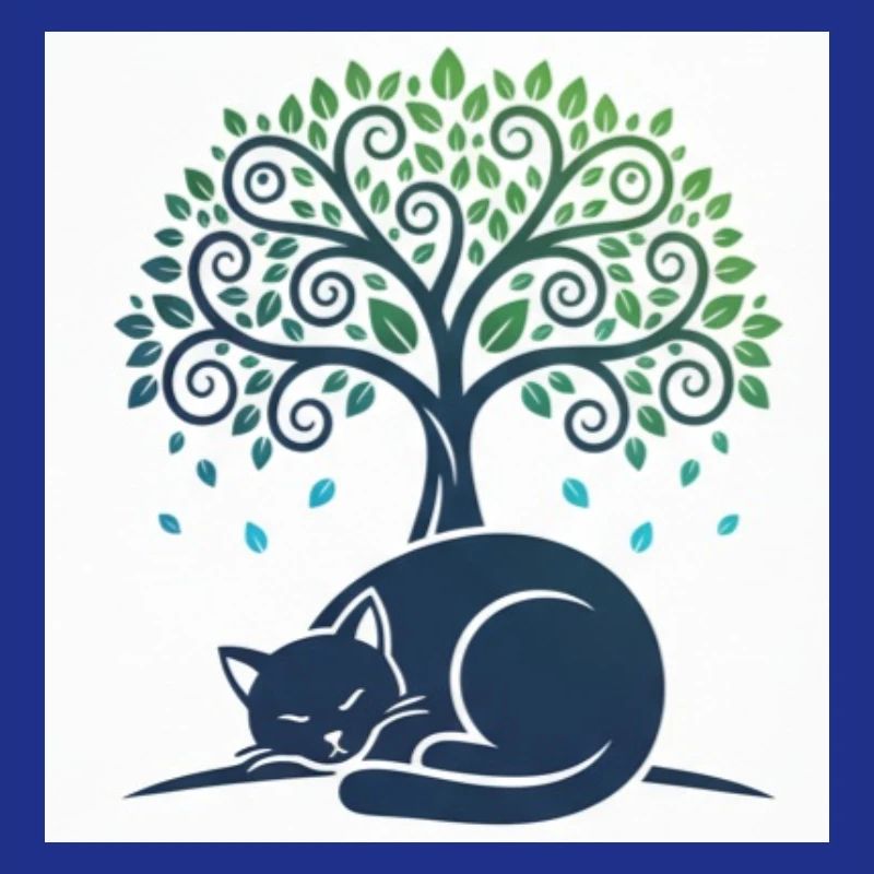 Sleeper cat under tree swirl