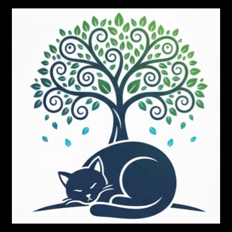 Sleeper cat under tree swirl