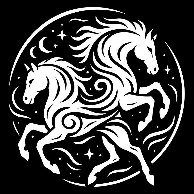Chasse sauvage de Rauhnächte - Chevaux dans le cercle lunaire