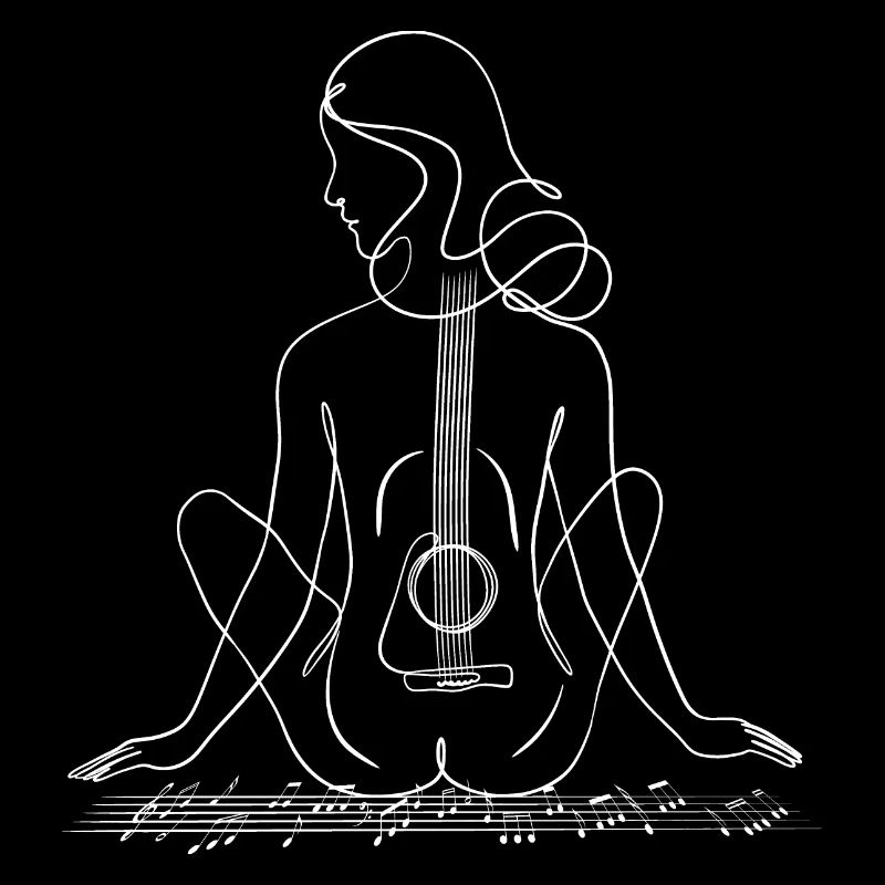 Mädchen Frau mit Gitarre Oneline Art