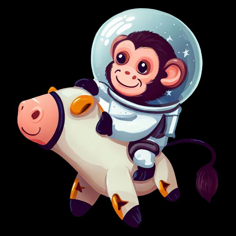 Astronaut Affe reitet auf Kuh