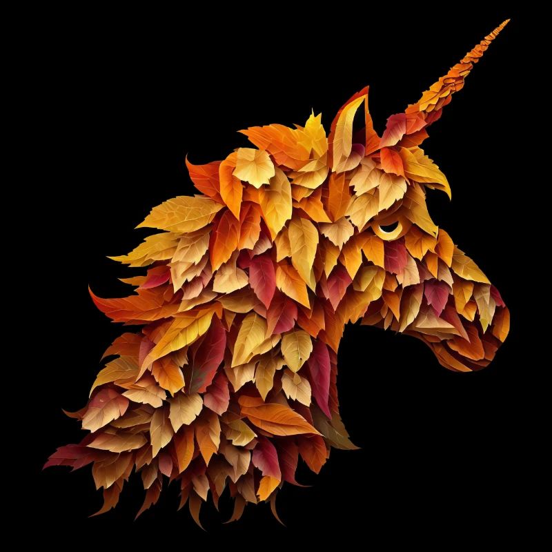 Licorne d’automne parmi les feuilles colorées