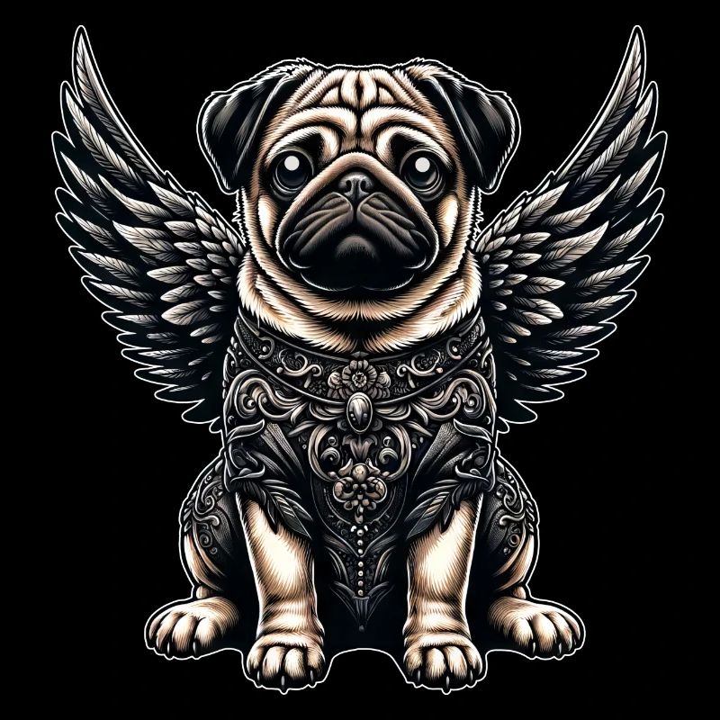 Süßer Mops Engel mit barocken und gotischen