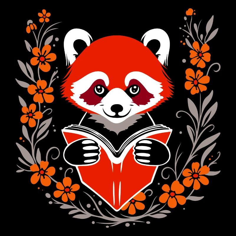 Lecture Panda roux avec des fleurs - Design mignon