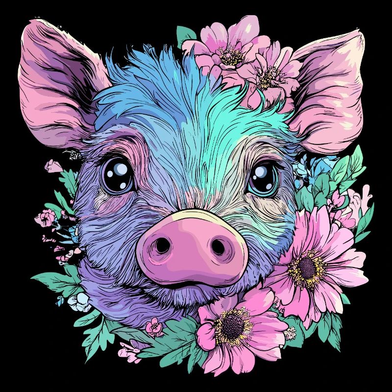 Mignon cochon pastel avec des fleurs