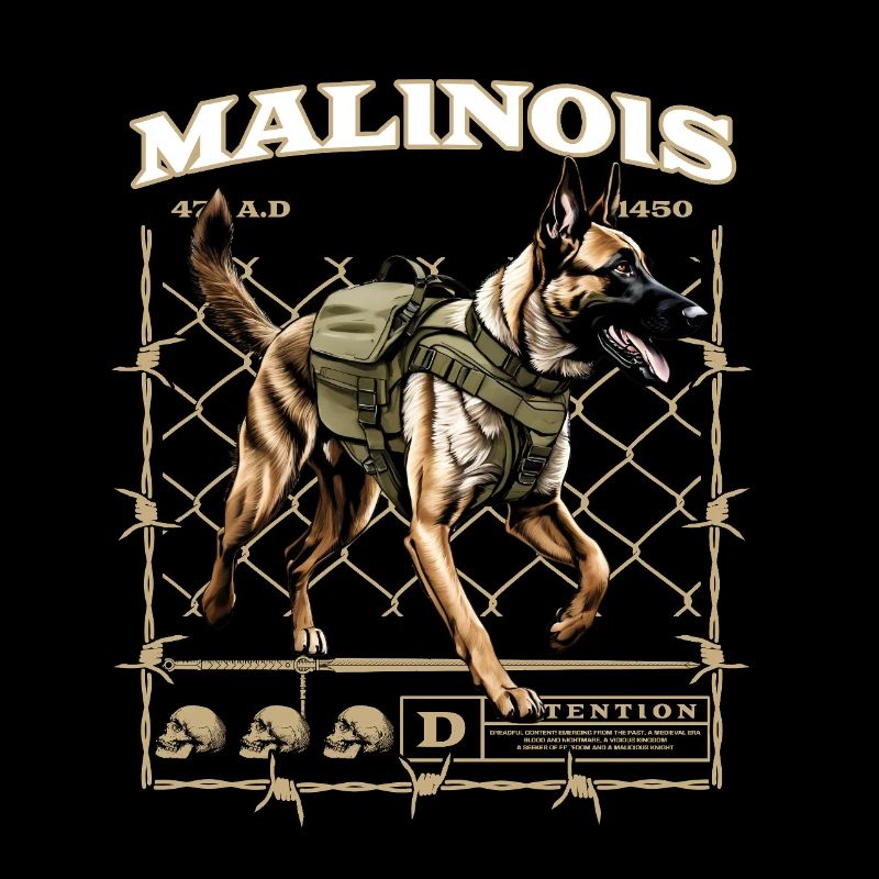 Malinois with army backpack