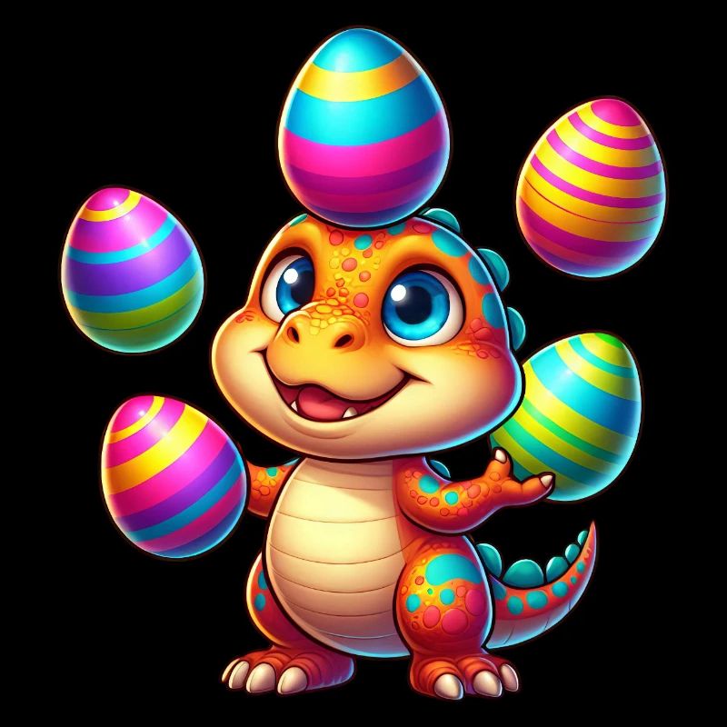 Easter Dino T-Rex jongle avec des œufs de Pâques colorés