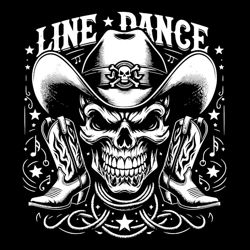 Line Dance Skull mit Stetson und Boots und Lasso