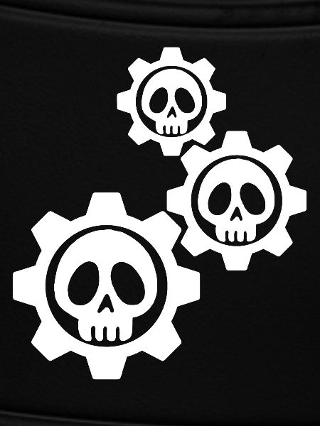 White gears and skulls