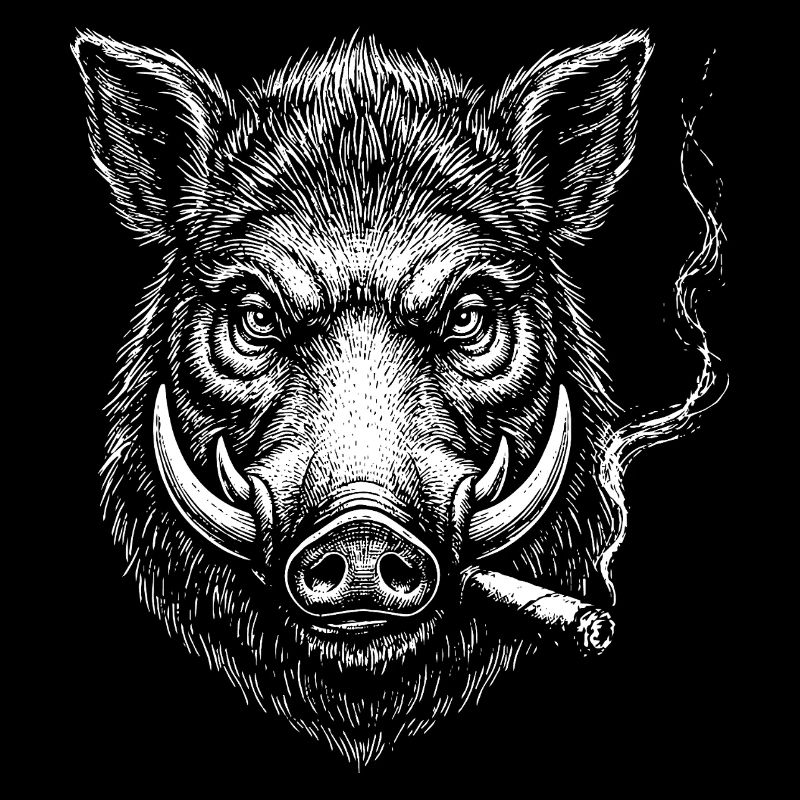 Smoking Boar Head Illustration