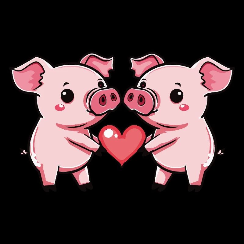 Pig Couple In Love Sow Heart