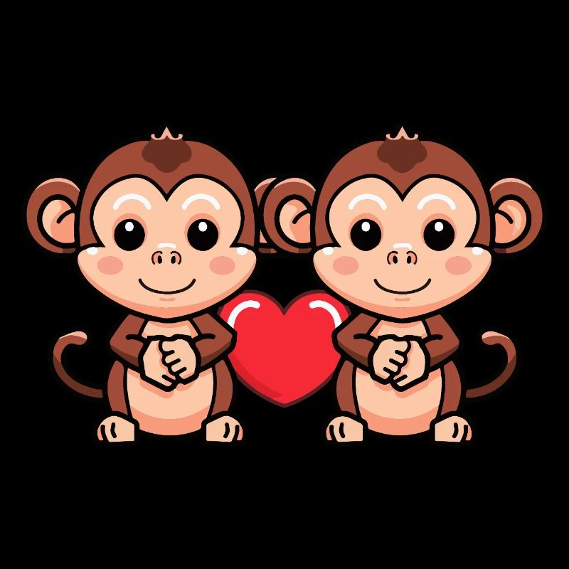 Monkey Couple Heart