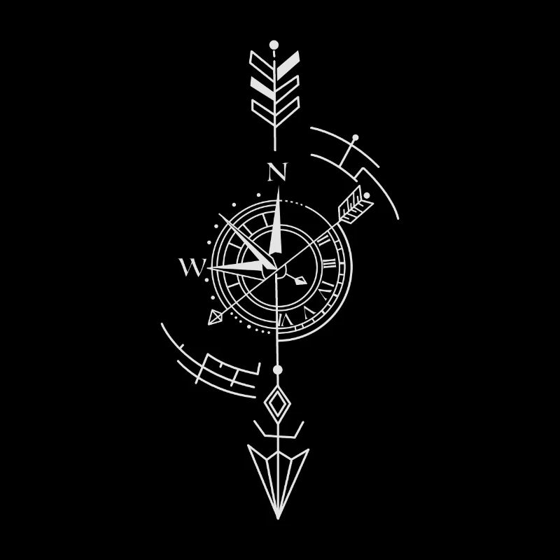 Boussole, horloge, navigation, flèche, heure
