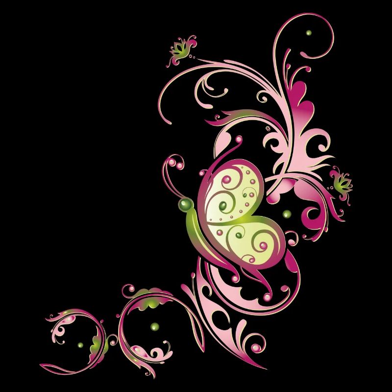 Florale Ranke mit Blumen und Schmetterling