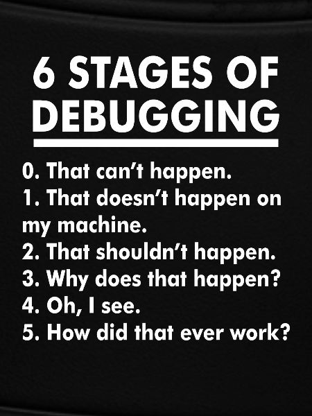 Humorvolle Illustration der Debugging-Phasen