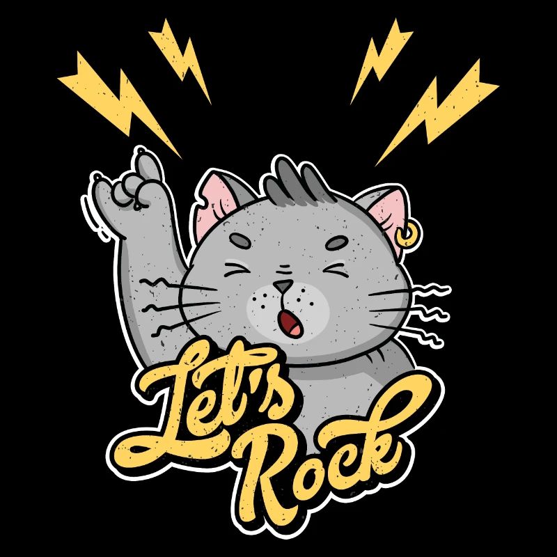 Let's Rock Rock n Roll Vintage Humor Cat