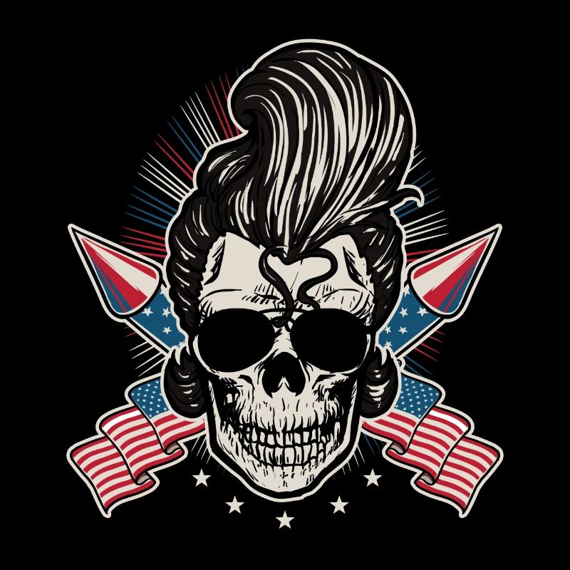 USA Flagge Rock n Roll Rockabilly Schädel