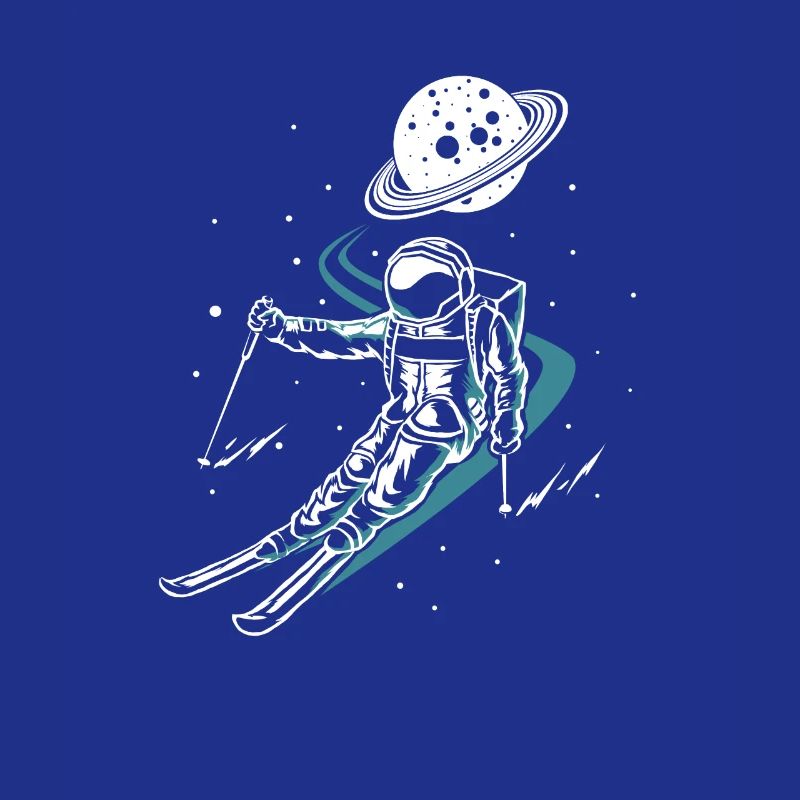 Astronaut In Space With Ski Funny Skiing