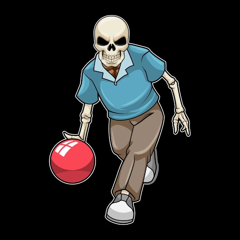 Squelette au bowling avec boule de bowling