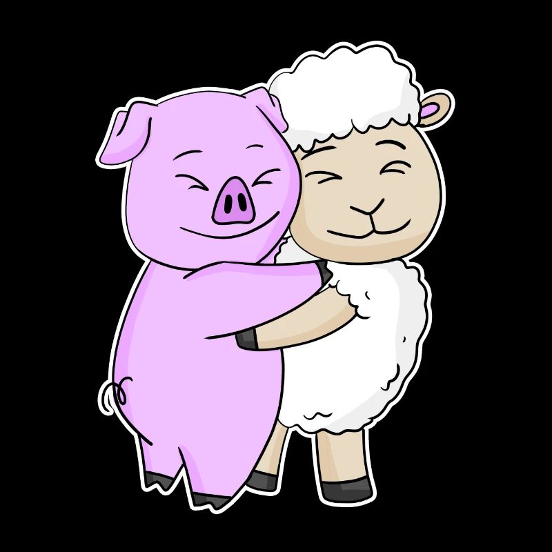 Cochon et mouton câlinent des animaux mignons