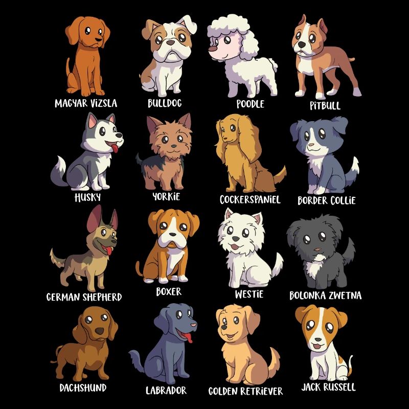 Divers chiens de dessin animé Kawaii - Races de chiens