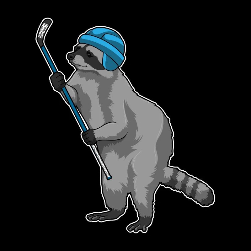 Waschbär beim Eishockey mit Eishockeyschläger