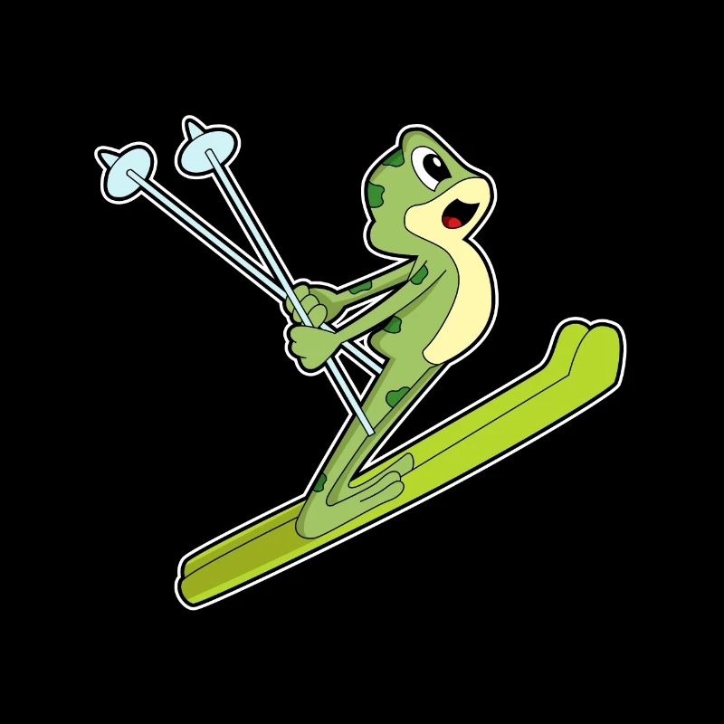 Frog as a ski jumper with skis