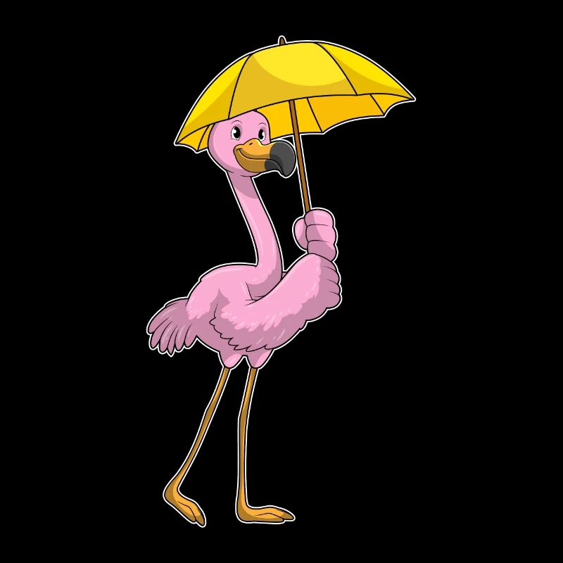 Flamingo bei Regen mit Regenschirm