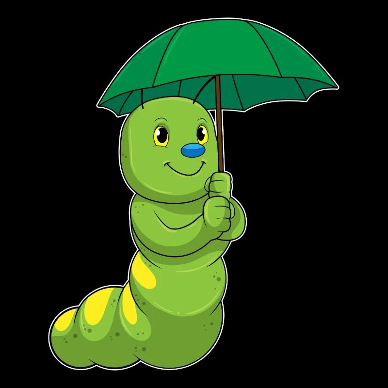 Raupe bei Regen mit Regenschirm