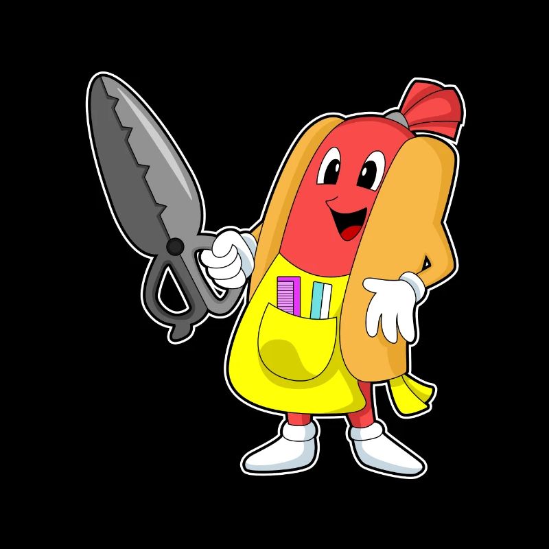 Hot-dog comme coiffeur avec ciseaux