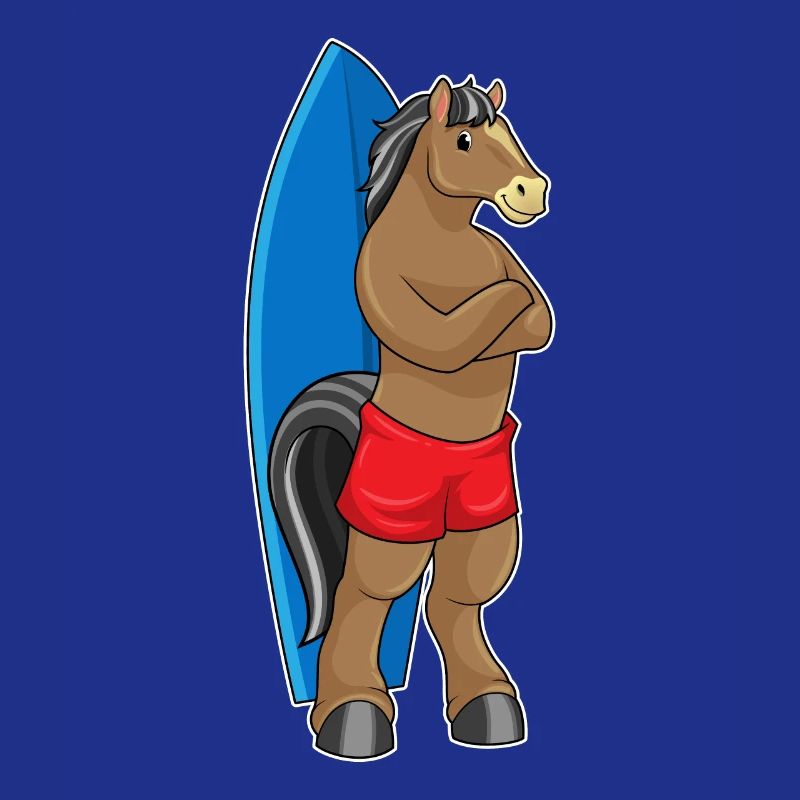 Pferd als Surfer mit Surfbrett
