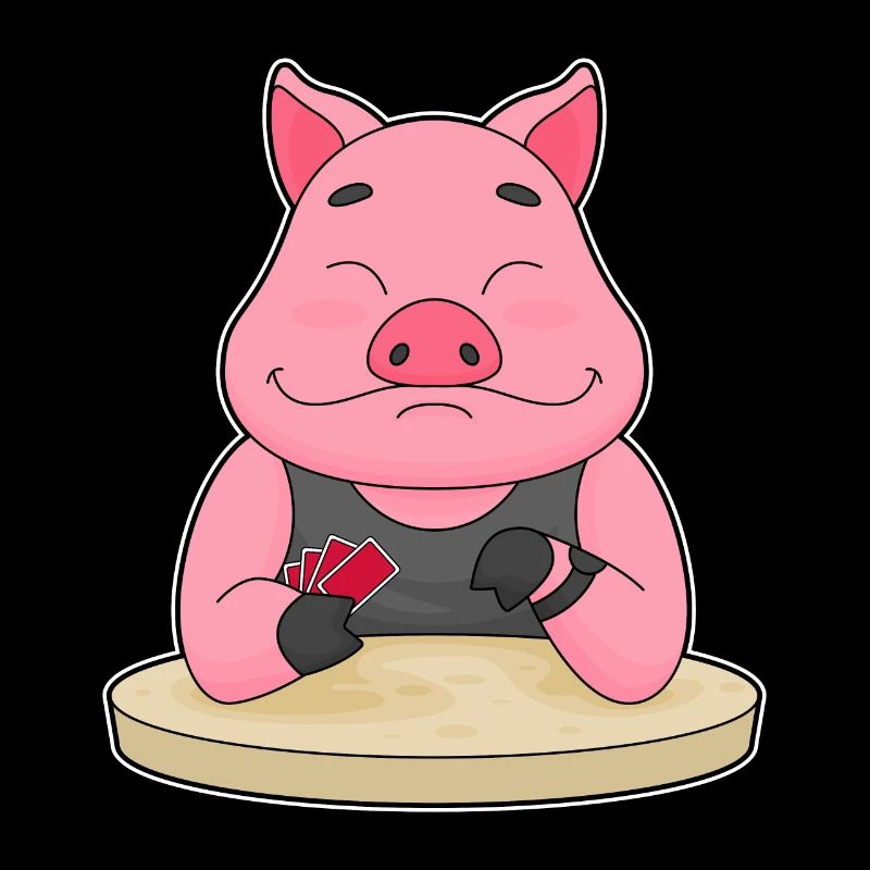 Cochon au poker avec des cartes de poker