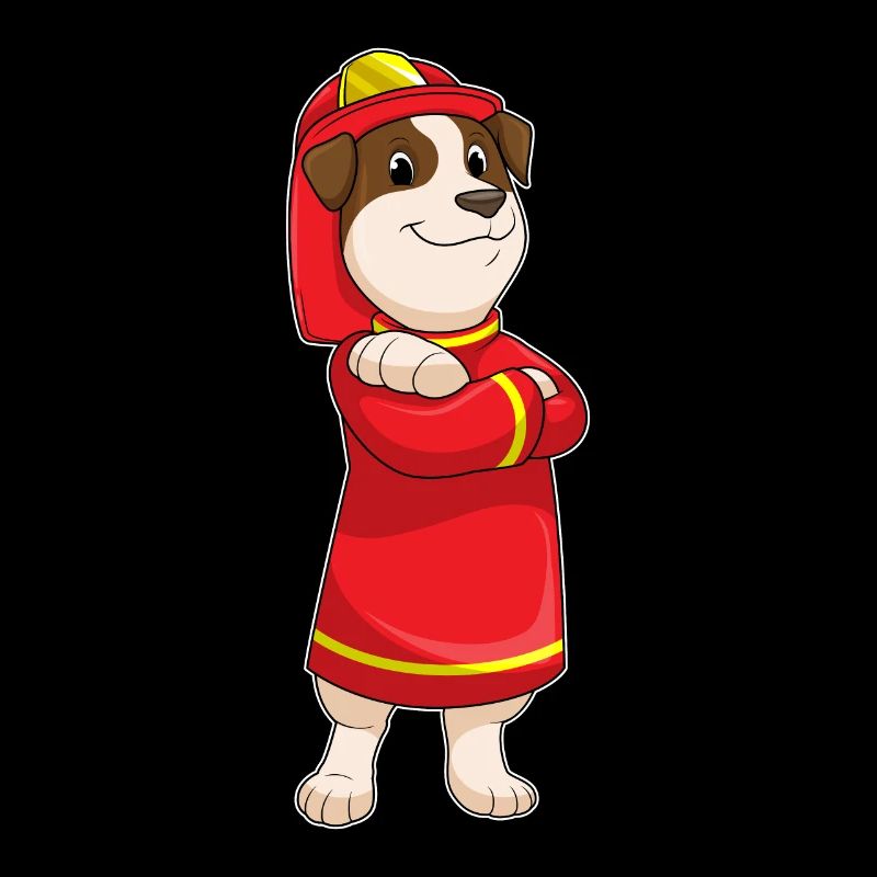 Hund als Feuerwehrmann mit Helm