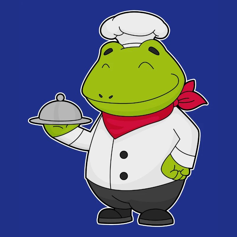 Frog as cook with serving plate