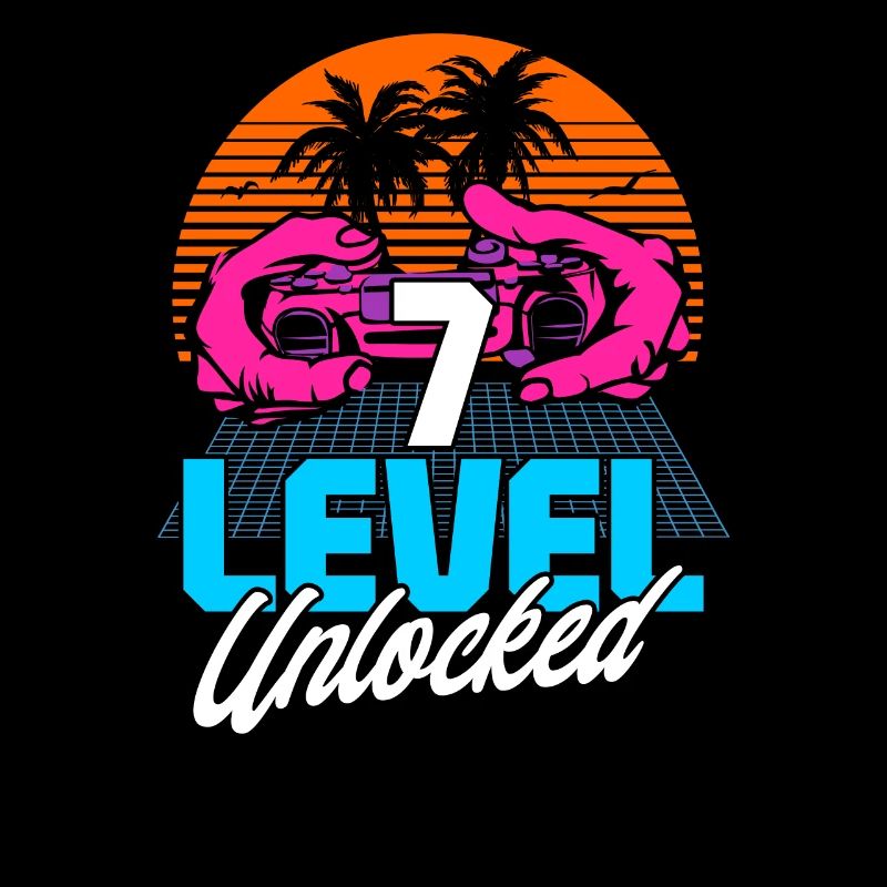 Level 7 Unlocked 7th Birthday Gamer 80s retro