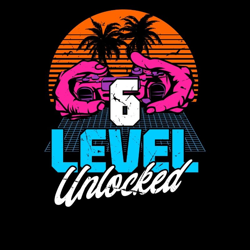 Level 6 Unlocked 6th Birthday Gamer 80s retro