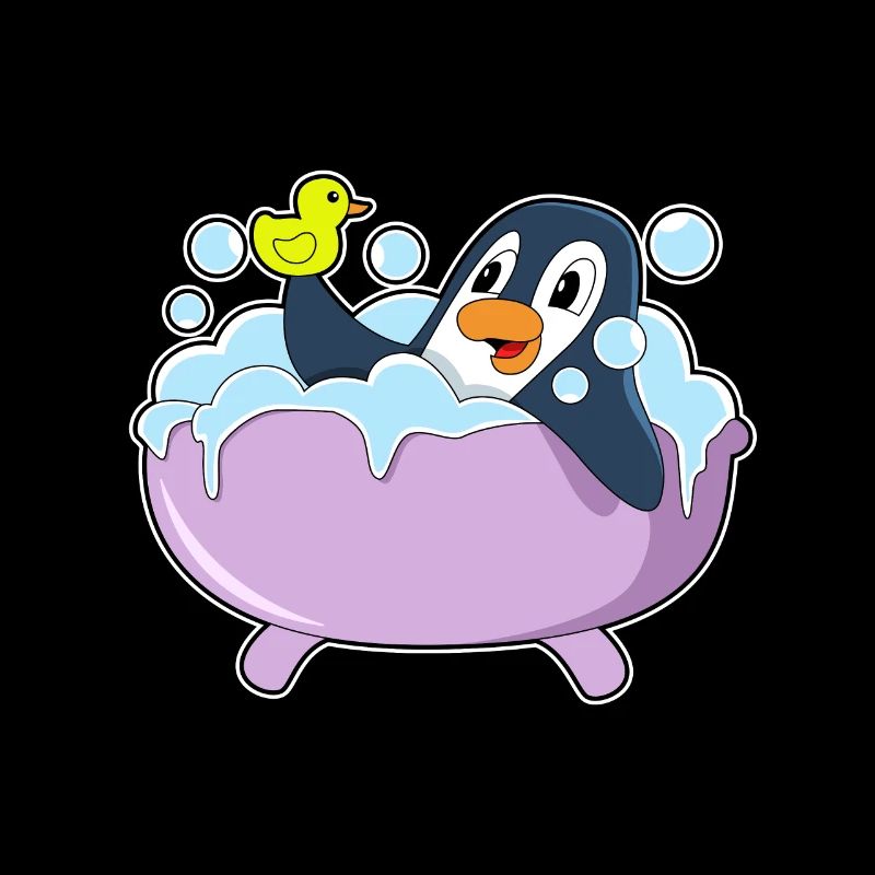 Penguin in bathtub with duck