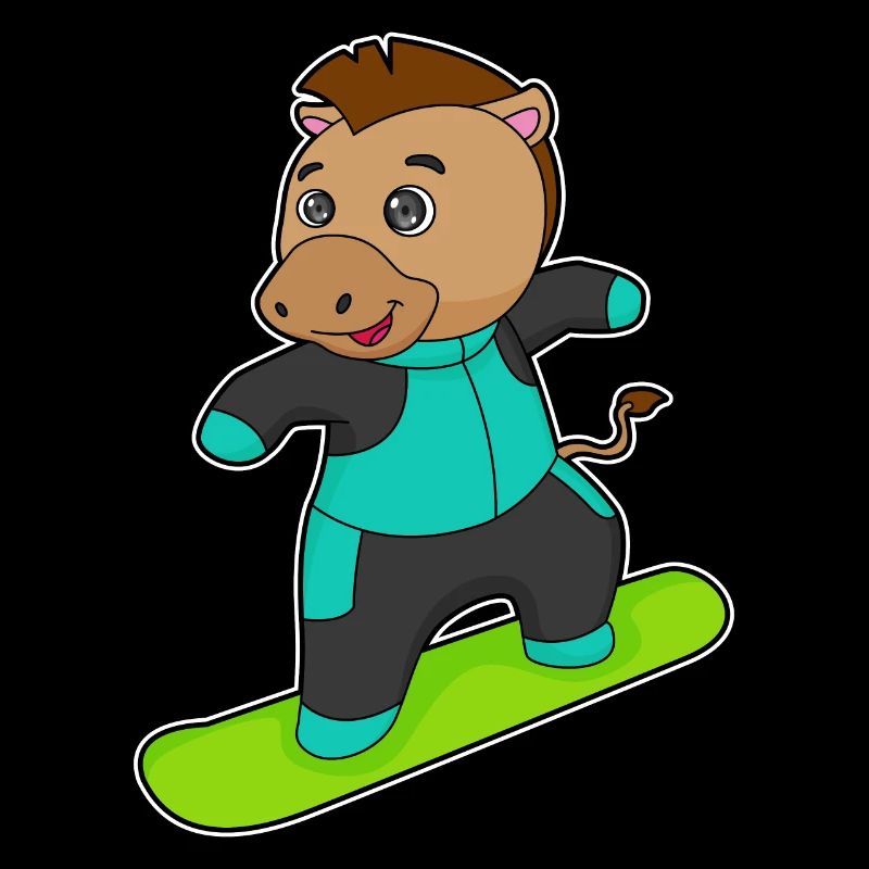 Cheval comme snowboarder avec snowboard