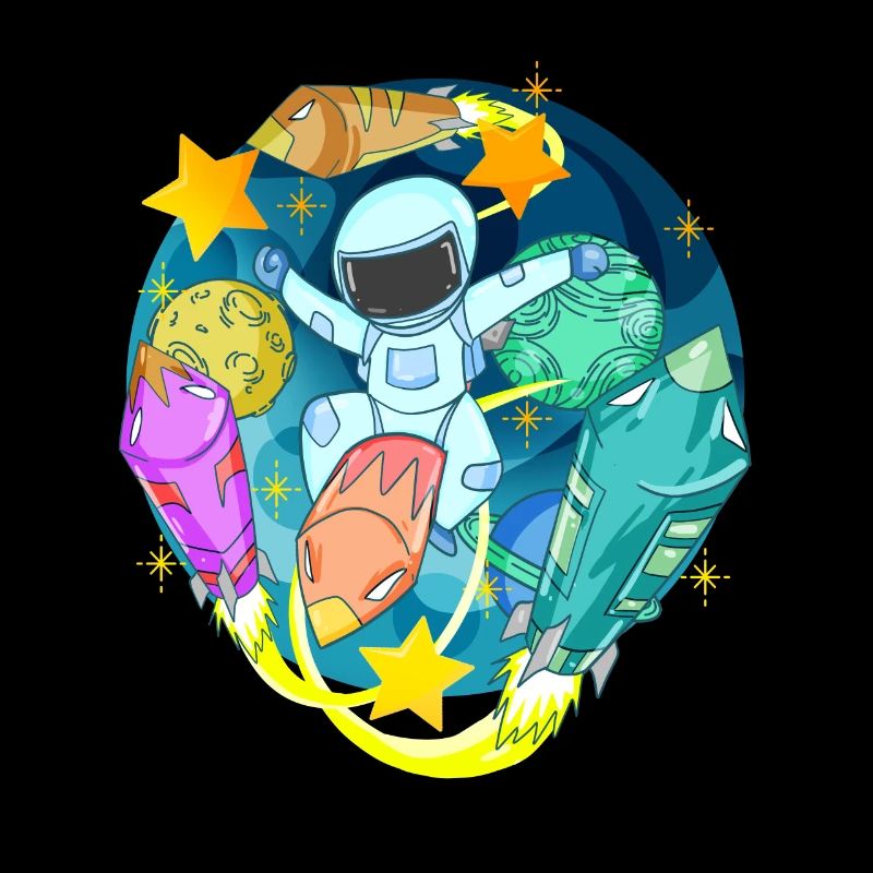 Astronaute dans l’espace avec des fusées