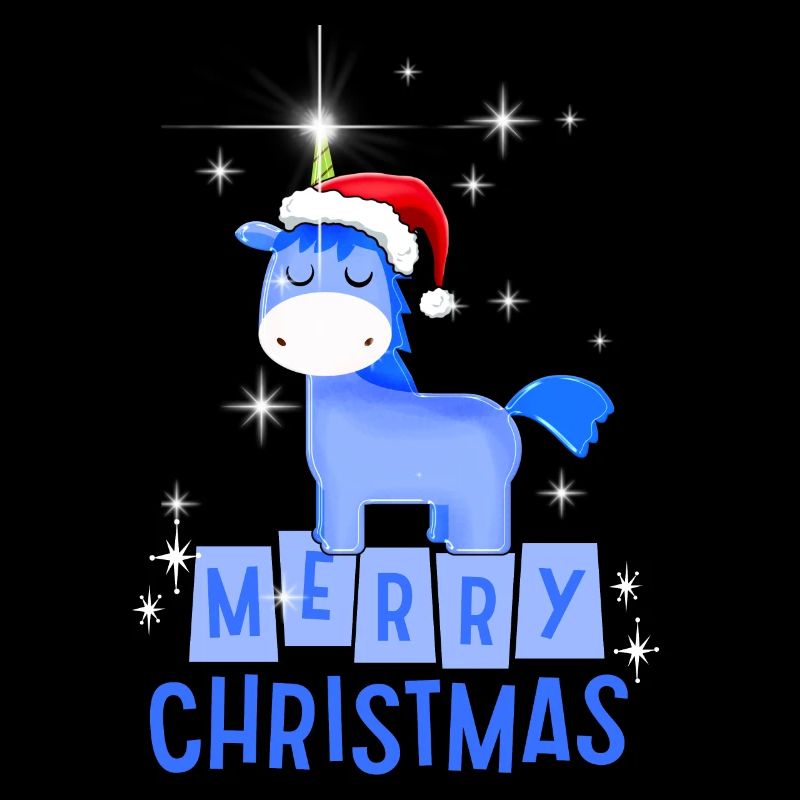 Blaues Einhorn mit Merry Christmas