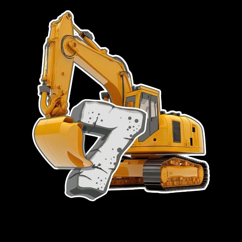 I am 7 excavators 7th birthday 7 year construction worker