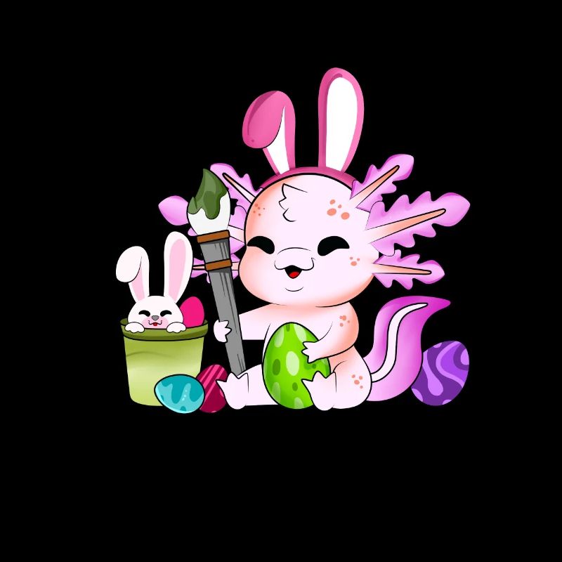 Süßer Axolotl bemalt Ostereier an Ostern