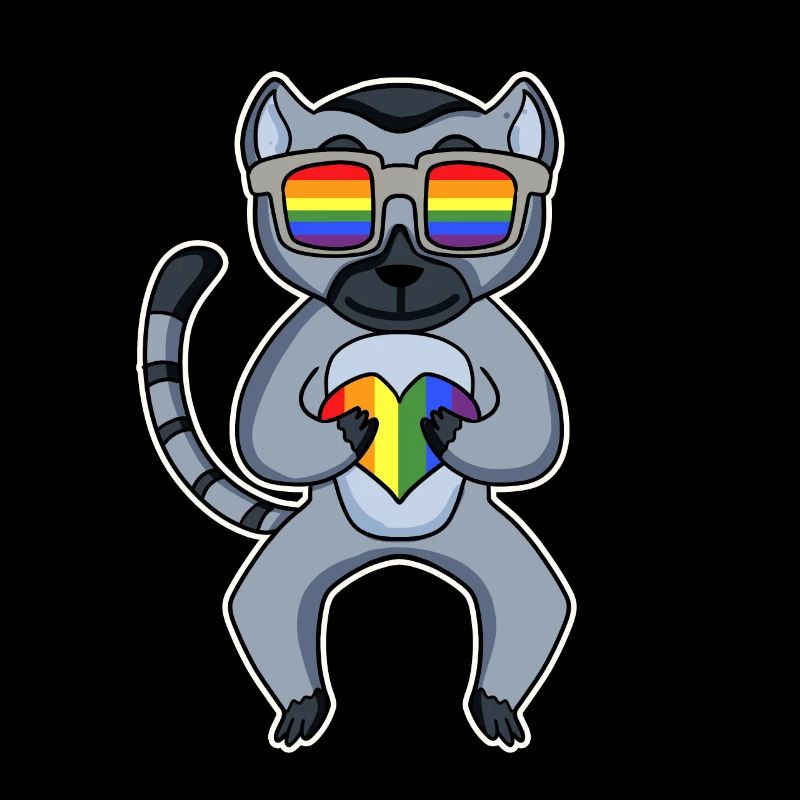 Regenbogen - Lemur mit Brille und Herz