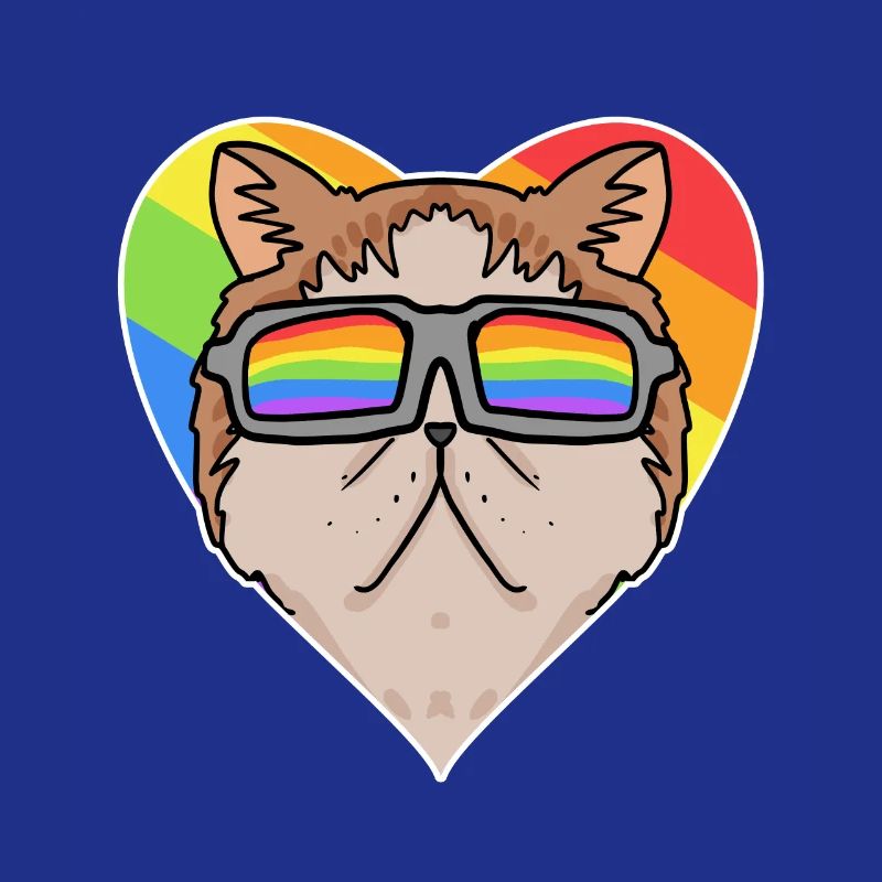 Regenbogen - Katze mit Brille und Herz