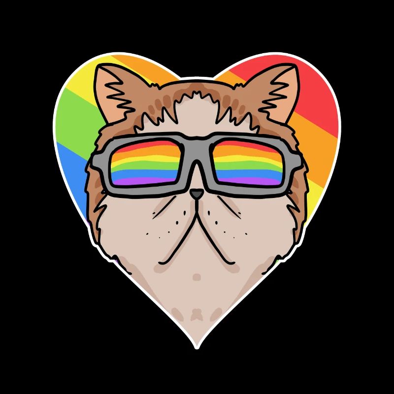 Regenbogen - Katze mit Brille und Herz