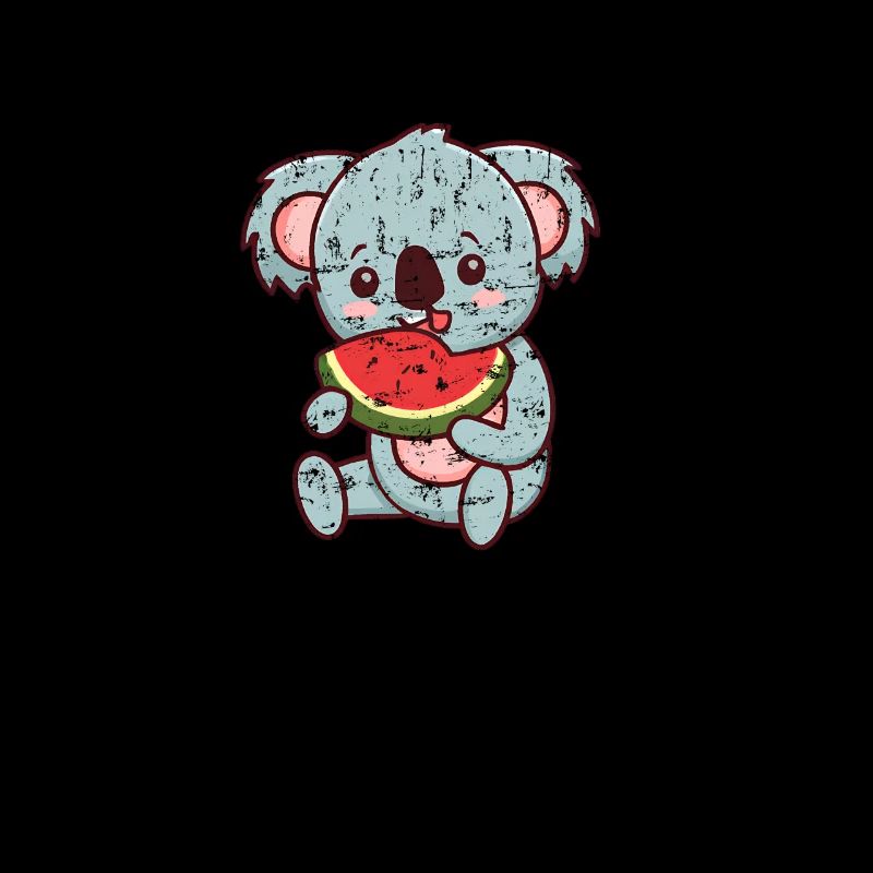 Kawaii koala eats watermelon