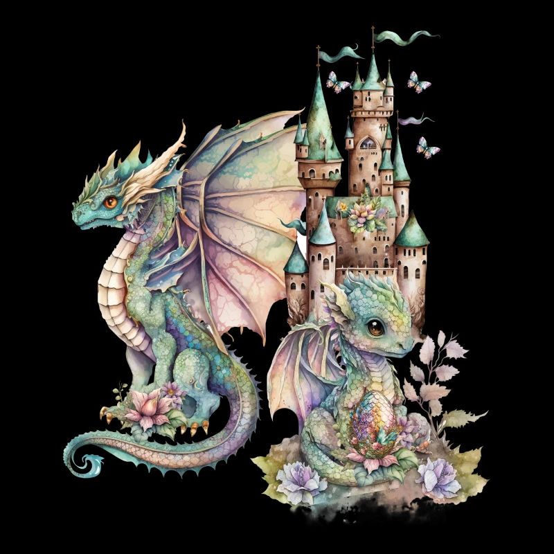 Fantasy Dragon with Fairytale Castle