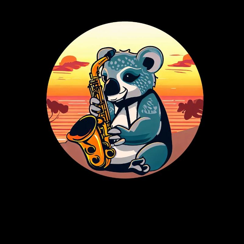 Koala jouant du saxophone au coucher du soleil